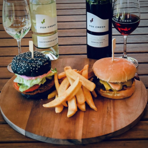 Burger and chips at Fox Creek Wines